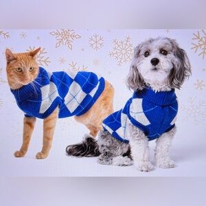 Dr. Marty Blue and White Argyle Pet Sweaters